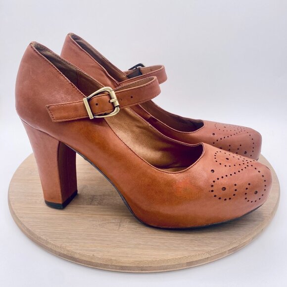 Miz Mooz Heels Womens 10 Brown Leather Mary Jane Platforms Cottage - Picture 1 of 11